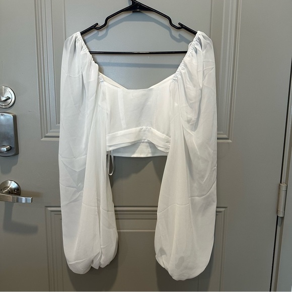 NWT For Love & Lemons Trisha Crop Top Size XXS Long Sleeve White - Picture 4 of 8